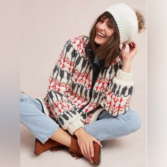 Anthropologie Sleeping on Snow Women’s Intarsia Sherpa Jacket Size M - Picture 3 of 11